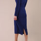 Model wearing DIVA Catwalk Faye Off Shoulder Long Sleeve Midi Pencil Dress in Navy Blue colour back side