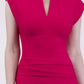 model wearing diva catwalk daphne sleeveless pink pencil dress with rounded neckline with split in the middle in front