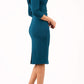 model is wearing diva catwalk eliza sleeved pencil dress with collared v-neck in glorious teal back
