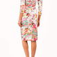 model wearing Symphony Marcella Tearose Floral Sleeved Pencil dress in print back