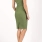 blonde model is wearing diva catwalk vivian sleeveless pencil skirt dress with overlapped bust area and lowered neckline in vineyard green colour back