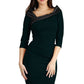 model is wearing diva catwalk pencil dress with contrasting asymmetric satin neckline in forest green front