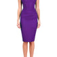 Model wearing the Diva Banbury gathered dress in bodycon pencil dress design in violet purple front