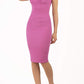 Model wearing the Diva Banbury gathered dress in bodycon pencil dress design in begonia pink front