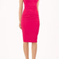 Model wearing the Diva Banbury gathered dress in bodycon pencil dress design in fushia pink front