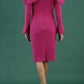 brunette model is wearing diva catwalk liah long sleeve cold-shoulder pencil dress with high neck in pink back
