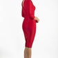 Model wearing the Seed Agatha in pencil dress design in salsa red front image