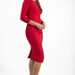 Model wearing the Seed Agatha in pencil dress design in salsa red front image