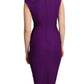 model is wearing diva catwalk seed cadiz pencil sleeveless dress in purple back