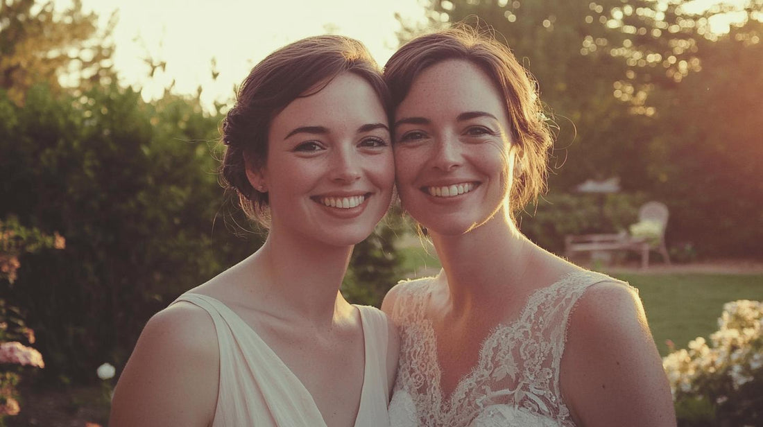 A mother an daughter with heads together smiling