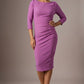 Woman wearing a diva catwalk red dress with a plain background - Seed Agatha Sleeved Pencil Dress (Magenta Mist)
