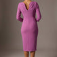 Woman wearing a diva catwalk red dress with a plain background back view - Seed Agatha Sleeved Pencil Dress (Magenta Mist)