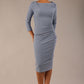 Model wearing the Seed Agatha in pencil dress design in steel blue front image