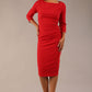 Model wearing the Seed Agatha in pencil dress design in salsa red front image