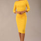 Model wearing the Seed Agatha in pencil dress design in daffodil yellow front image