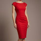 Woman wearing a diva catwalk green dress against a brown background - Seed Anna Sleeveless Pencil Skirt Dress (Salsa Red)