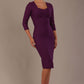 Woman wearing a diva catwalk Seed Greenwich Sleeved Pencil Dress in royal purple colour with a plain background