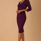 Model wearing the Seed in pencil dress design in Royal Purple front image
