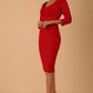 Model wearing the Seed in pencil dress design in salsa red front image