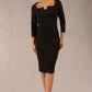 model wearing a diva catwalk Tiffany Square Neckline Pencil Dress in black colour