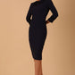 model wearing seed julia dress in navy blue colour