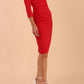 model wearing diva catwalk donna pencil dress with wide band and sleeves and rounded neckline with low split in electric red colour  front