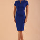 Model wearing Diva Catwalk Donna Short Sleeve Pencil Dress with a wide band and pleating across the tummy area in Cobalt Blue front