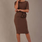 Model wearing the Diva Lynette dress in pencil dress design in peppercorn brown front image