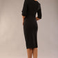 model is wearing a diva catwalk Seed Lexie Pleated Pencil Dress in couture fabric with elbow length sleeves and knee length in black colour back