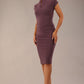 model wearing diva catwalk daphne sleeveless pencil skirt dress with rounded neckline with split in the middle in mauve purple colour front