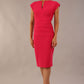 Model wearing the Diva Daphne Pencil with split neckline, sleeveless in yarrow pink front image 