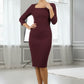model is wearing seed rowena pencil dress with sleeves and square neckline in port royale front (Port Royale)