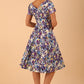 Model wearing a diva catwalk Iris Print Dress short sleeve swing skirt in Kew print back