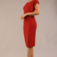 brunette model wearing a diva catwalk Seed Leela Rounded Neckline Cap Sleeved Pencil dress Dress in garnet red colour front side