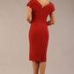 brunette model wearing a diva catwalk Seed Leela Rounded Neckline Cap Sleeved Pencil dress Dress in garnet red colour back