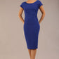 brunette model wearing a diva catwalk Seed Leela Rounded Neckline Cap Sleeved Pencil dress Dress in monaco blue colour front 