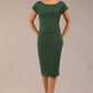 brunette model wearing a diva catwalk Seed Leela Rounded Neckline Cap Sleeved Pencil dress Dress in chrome green colour front