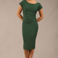 brunette model wearing a diva catwalk Seed Leela Rounded Neckline Cap Sleeved Pencil dress Dress in chrome green colour front