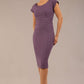 brunette model wearing a diva catwalk Seed Leela Rounded Neckline Cap Sleeved Pencil dress Dress in dusky lilac colour front
