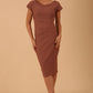 model wearing diva catwalk Seed Leela Rounded Neckline Cap Sleeved Dress in acorn brown colour