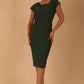 model wearing diva catwalk Seed Leela Rounded Neckline Cap Sleeved Dress in chrome green colour