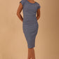 model wearing diva catwalk Seed Leela Rounded Neckline Cap Sleeved Dress in steel blue colour