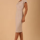 model wearing diva catwalk Seed Leela Rounded Neckline Cap Sleeved Dress in sandy cream colour