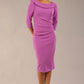 model is wearing diva catwalk seed axford pencil sleeved dress with rounded folded collar in Magenta Mist front