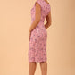 Model wearing a diva catwalk Vera Floral Dress sleeveless in jacquard  fabric pencil dress in pink lavender colour back