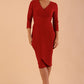 Model wearing DIVA Seed Rosemary Low V-Neckline Sleeved Pencil Dress in garnet red colour