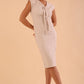 Model wearing Seed Lucca Tie Detail Sleeveless Pencil Dress in Sandy cream colour