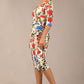 brunette model is wearing a diva catwalk Cynthia Floral Print Dress sleeved crossover v neckline knee length in Eden Print front image