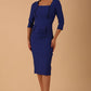 Model wearing diva catwalk Seed Divine Dress 3/4 sleeved knee length in monaco blue colour