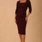 Model wearing diva catwalk Seed Divine Dress 3/4 sleeved knee length in port royale colour
